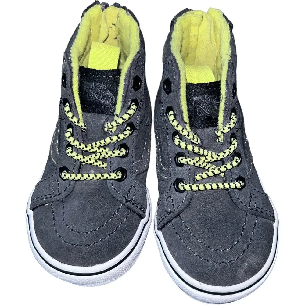 NWOT Charcoal Grey Yellow Vans High Tops SK8-HI MTE-1 Zip Close Baby 4.5